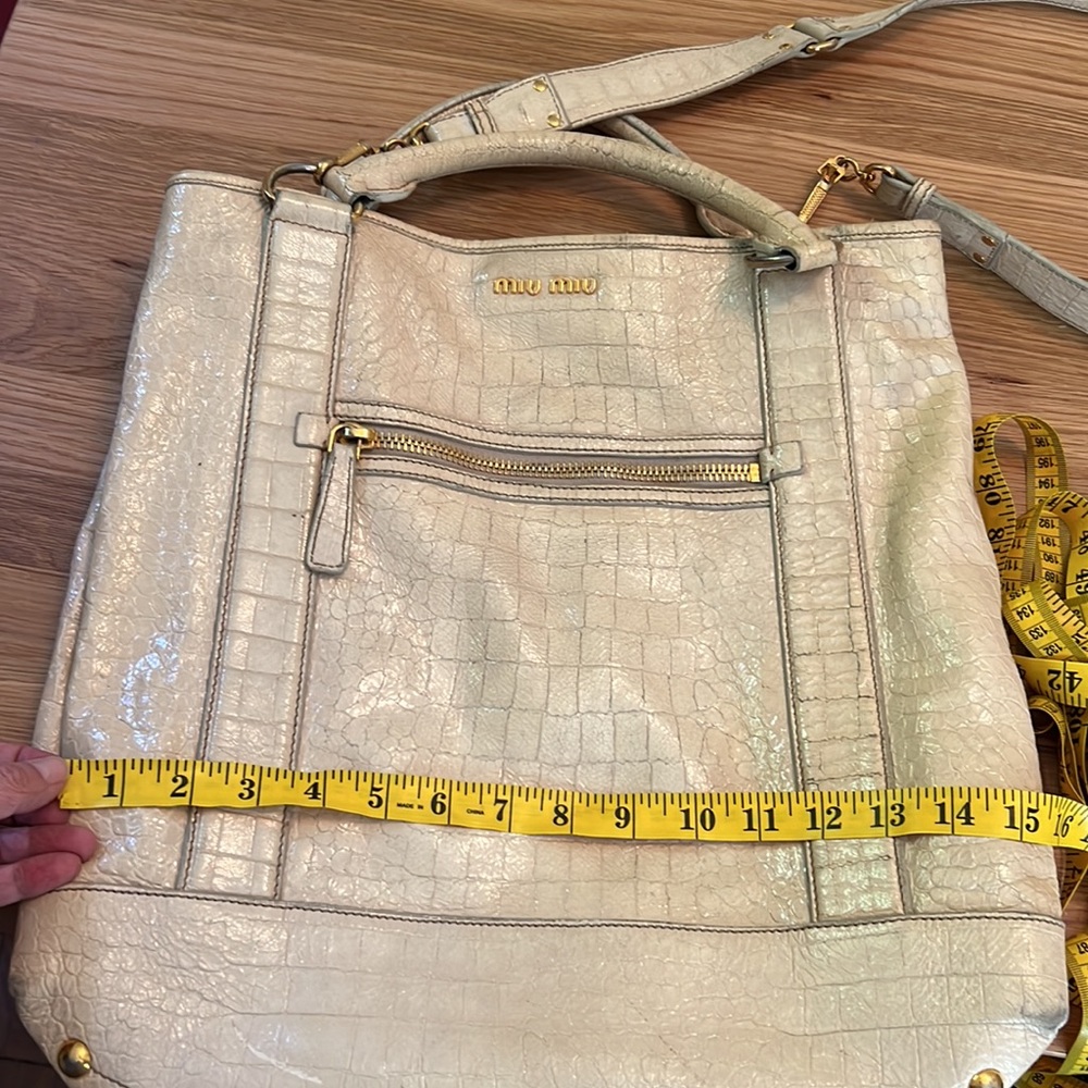 Miu Miu leather crocodile embossed weekender with gold hardware